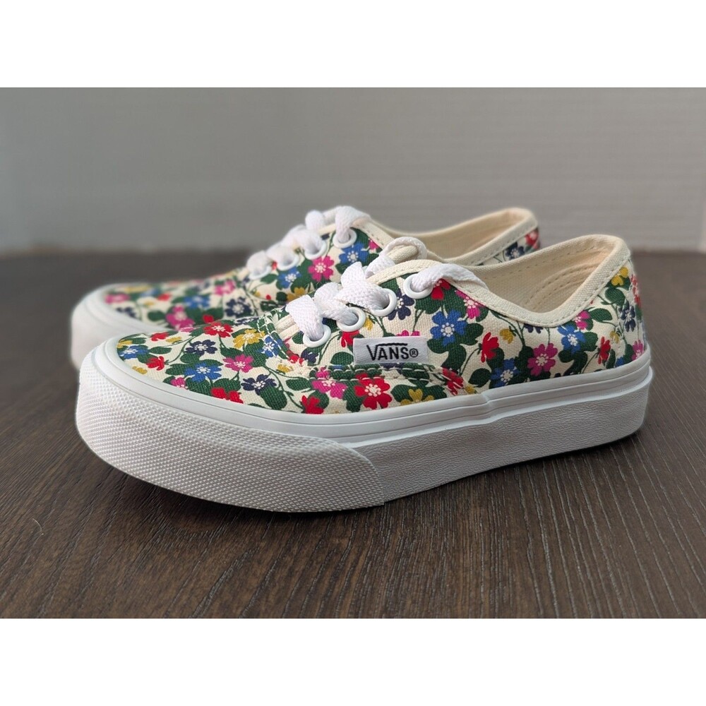 VANS Canvas Lace Up Sneakers Kids 9 Off White Colorful Floral Classic Cottage